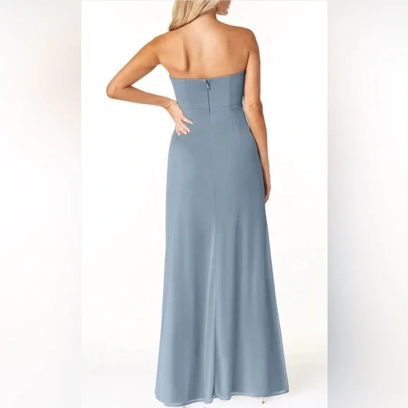Azazie Dusty Blue Maxi Dress Gown Size A8 NWT - Picture 4 of 16